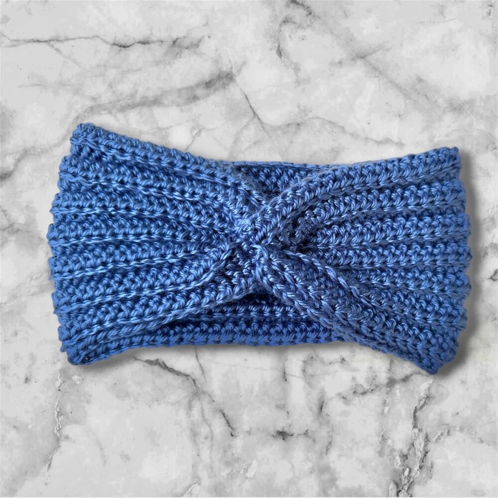 Headband Crochet X-Twist for Adults Medium Size Light Blue Brand New Handmade